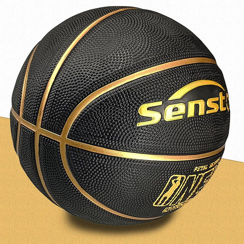Outdoor And Indoor Rubber Basketball With Pump Official Size 7 29.5 Inch Ball Black And Gold High Grip Durable and Wear Resistant