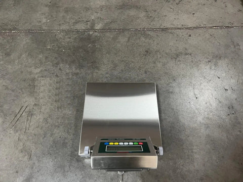 Hella Durable 20 By 20 Inch Industrial Floor Scale Platform With Digital Display on stainless steel surface.