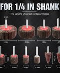 Front view of Pukamam 20-piece flap wheel sander set, 1/4-in shank, 80 grit for metal and wood.