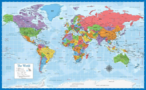 Durable Laminated World Map 18x29 Inches Wall Chart Tear Resistant 3 Mil Lamination Poster Made In The USA