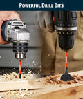 Shop Boss Spade Drill Bit Set And Paddle Flat Bits For Woodworking Quick Change Hex Shank Wood Drill Bits 14 Piece Kit in use on wood.