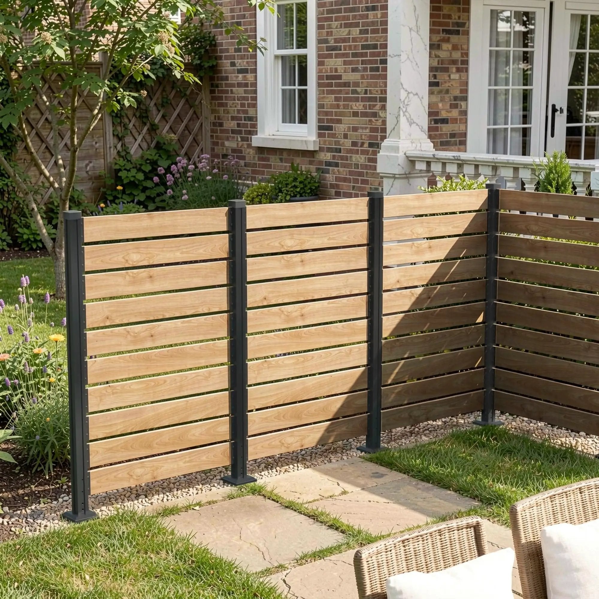 Outdoor Cedar Wood Privacy Screen, Easy Setup, U/L Shape ✓