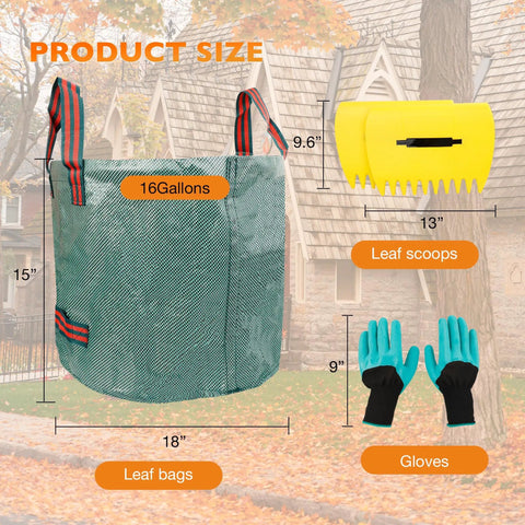 Long Reach Weeding Tool Set With Serrated Double Edged Blade, 16 Gallon Lawn Bag, Leaf Scoops, Gardening Gloves in yard
