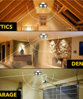 QuadBurst LED Ceiling Light With 4 Adjustable Aluminum Panels 80W 5500 Lumens installed in attics, dens, and garages