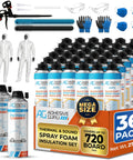 Closed Cell Spray Foam Insulation Kit Packs 36 Cans To Blanket 720 Sq Ft Walls, includes gun, safety gear, and cleaner.