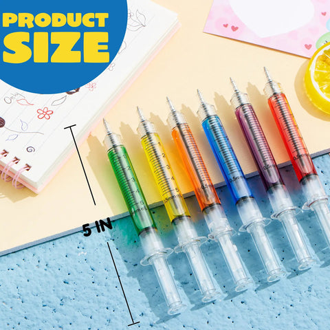 36 Pack Syringe Pens Set With Retractable Tip In Multi Color Ink Red Black Blue For Nurse Gifts Party Favors shown with size scale