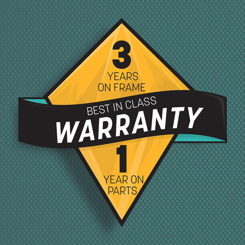 Warranty badge for 6Ft Black L Screen: 3 years on frame, 1 year on parts. Best in Class