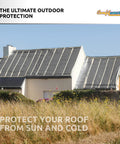 Heavy Duty 12 By 25 Foot Silver And Black Waterproof UV Blocking 10 Mil Poly Tarp on roof for sun protection outdoors