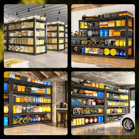 Beefy 5 Tier Garage Shelving Unit With 3000 Lbs Total Capacity Adjustable Industrial Metal Shelves For Garage Basement Pantry Workshop Or Warehouse Storage Sturdy 72 Inch Tall 48 Inch Wide loaded in warehouse