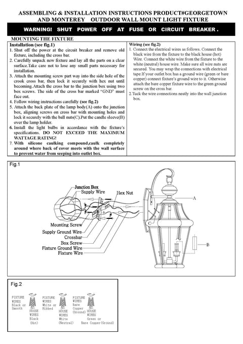 Installation diagram for Outdoor Wall Lantern In Classic Traditional Style With Clear Beveled Glass Shades Black Finish Handcrafted Solid Brass Construction Weatherproof Exterior Lighting For Porch Patio And Garden Old School Charm.