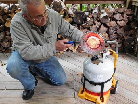 Person using Portable LP Tank Carrier Cart With Wheels No More Heavy Lifting For Propane Tanks Heavy Duty Cylinder Dolly