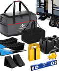 Complete Two Axle Travel Trailer Leveling And Stability Kit With Hitch Stand, Stabilizer Pads, Wheel Chocks, Hitch Lock, Custom Bags, Drill Bit And Precision Level For Secure Campsites