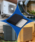 Collage showing Five Layer Workhorse HVAC Copper Line Pipe Insulation Cover For Outdoor Use with various AC units