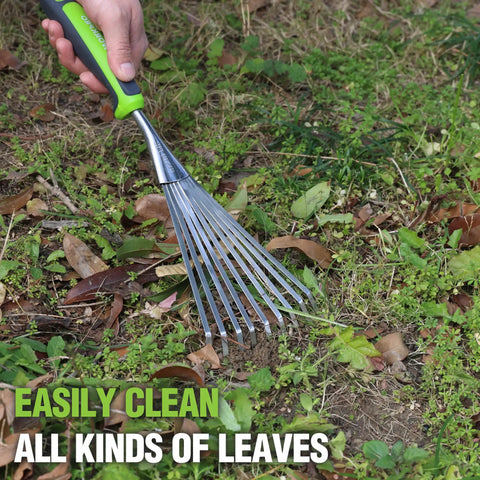 Handy 16 Inch Compact Stainless Steel Hand Rake With Soft Grip Handle Versatile Small Garden Rake for Delicate Plants