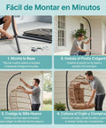 Assembly steps for Egg Chair With Stand For Indoor Outdoor Chill Vibe, Hanging Rattan Wicker Swing, 350 Lb Capacity