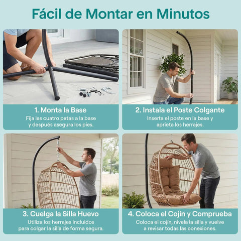 Assembly steps for Egg Chair With Stand For Indoor Outdoor Chill Vibe, Hanging Rattan Wicker Swing, 350 Lb Capacity