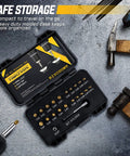 Open case of 22 Piece Titanium Screw Extractor Set For Stripped Screws And Bolts Reverses Damaged Threads With Any Drill removable bits.