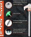Heavy Duty 12 Pack Tent Stakes 8 Inch Ground Anchors Screw In With Glow In The Dark Heads, Metal Threaded Spikes, Hex Head Driver