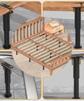 Set Of Four Heavy Duty Metal Bed Support Legs With Adjustable Height From 7 To 13 Inches supporting a wooden bed frame.