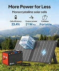Lightweight Solar Generator 120W Peak Portable Power Station With 21W Foldable Solar Panel And 88.8Wh Battery in a scenic landscape