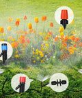 394 Ft Drip Irrigation Kit For Garden And Lawn With 1/2 Inch Hose And 1/4 Inch Distribution Tubing in flower bed setup.
