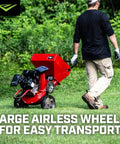 Heavy Duty 212cc 4 Cycle Chipper Shredder With 20 To 1 Reduction Turns Branches Up To 3 Inches Into Mulch, airless wheels
