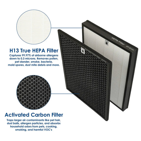 Replacement True HEPA Filter Combo for Alexapure Breeze AP-B102 and 3049 Set H13 Grade Main Filter Plus Activated Carbon Layer