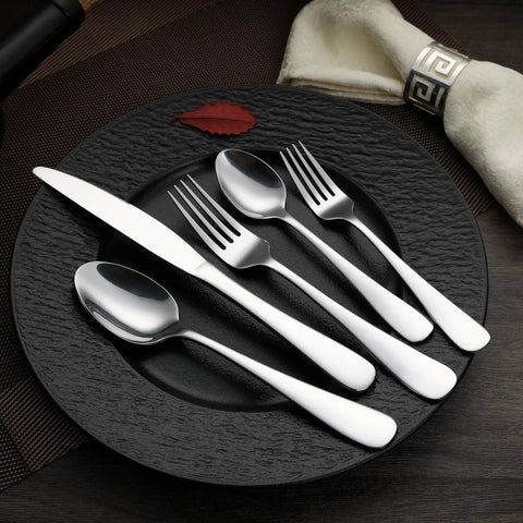 Straight Up Durable Stainless Steel Silverware Set Featuring Smooth Round Edges And Everyday Reliability - This Hella Solid Twenty Piece Flatware Service For Four Delivers Quick Dishwasher Cleaning Without Rust Or Tarnish