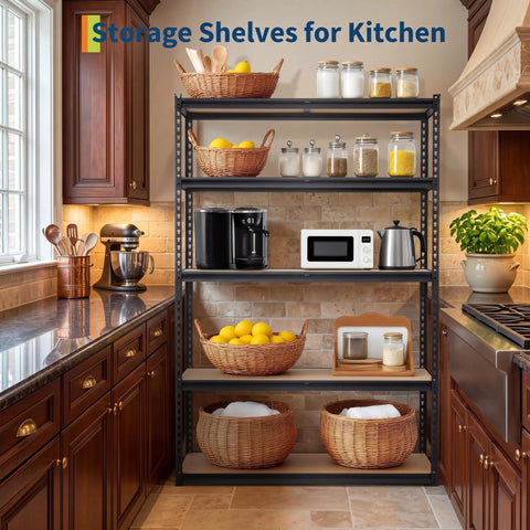 Beefy Five Tier Heavy Duty Garage Storage Shelves With Adjustable Metal Frame And Thick MDF Panels, 2000 Lb Total Capacity, Sturdy Metal Shelving Unit For Garage, Kitchen Pantry, Basement Or Laundry, 36 In L x 18 In W x 72 In H used in kitchen pantry