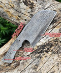Damascus Knife Making Kit With DIY Knife Set Includes Meat Cleaver Blank, Steel Blade, rustic wood background