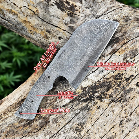 Damascus Knife Making Kit With DIY Knife Set Includes Meat Cleaver Blank, Steel Blade, rustic wood background