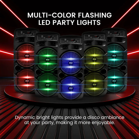 Beast 600W Peak Portable Bluetooth PA Speaker System With Dual 8 Inch Subwoofers And 1 Inch Tweeter featuring party lights