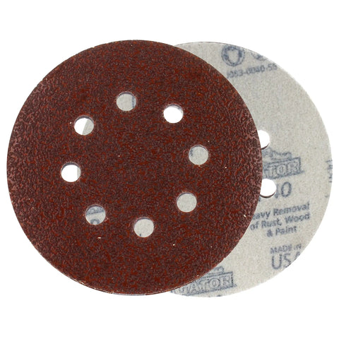 5 Inch Heavy Duty Random Orbit Sanding Discs With Hook And Loop Backing Red Resin Aluminum Oxide 8 Hole 40 Grit 50 Pack product image
