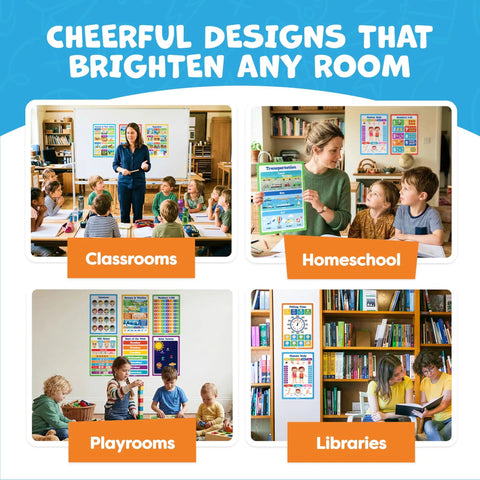 Massive 20 Poster Classroom Set 16 By 11 Inches That Is A Must Have For Homeschool Preschool And Elementary Learning displayed in various settings