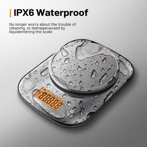 Digital Kitchen Scale with Stainless Steel Bowl IPX6 Waterproof 11 lb Capacity Precise 0.01 oz 0.1 g Readings Five Unit Modes