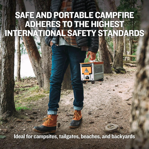 Person carrying Elite Portable Propane Fire Pit Kit Delivers 55K BTU Of Heat Lightweight CSA Compliant