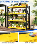 Heavy Duty Metal Garage Shelving Unit, A Dang Solid Shop Storage Rack That Tackles Every Heavy Tool Without Cracking A Sweat, Industrial Load Bearing Organizer, Black Yellow, 47 By 79 By 24 Inches with plants and pots.