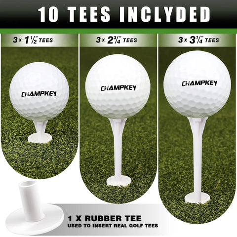 Premium Synthetic Turf Golf Hitting Mat With Heavy Duty Rubber Base And 16mm True Turf Surface That Feels Like Real Fairway Or Tee Box Includes 9 Plastic Tees And 1 Rubber Tee Holder Dark Green Pro 13x17, 10 tees included.