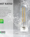 Six Pack Dusk To Dawn T10 Tubular LED Filament Bulbs, 5W 40W Equivalent, waterproof demonstration with water splash