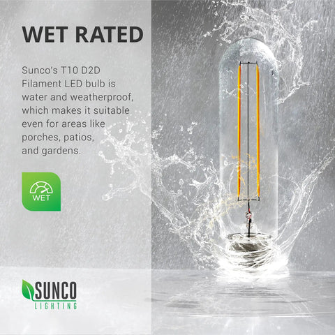6 Pack Dusk to Dawn Sensor LED Filament T10 Bulbs with E26 Base, 5W to 40W Equivalent, water splash, wet rated