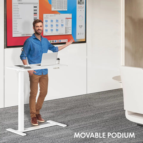 Person using Go To Overbed Table On Wheels With Pneumatic Lift For Easy One Hand Height Adjustment Adjustable Laptop Desk