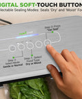 Using LED touch controls on No Fuss Automatic Food Vacuum Sealer For Easy Meal Prep And Fresh Storage, Auto Air Sealing For Dry And Moist Foods.