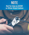 Close-up of Beast Hardline Coax And Fiber Cable Cutter in use, cutting coax cable, highlighting chrome vanadium steel construction.