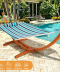 Sunbrella Fabric Hammock With 13 Ft Wood Arc Stand For Two People Outdoor Patio Setup All Weather Fade Resistant