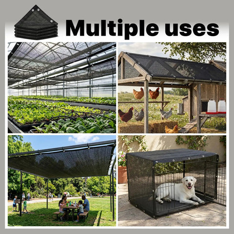 50 Percent Shade Cloth 8 Ft By 16 Ft Sun Shade Netting With Durable HDPE Material And Heavy Duty Grommets installed in various settings