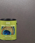 Can of Smoke Metallic Paint Collection Satin Water Based Interior Finish With Low VOC against painted wall background