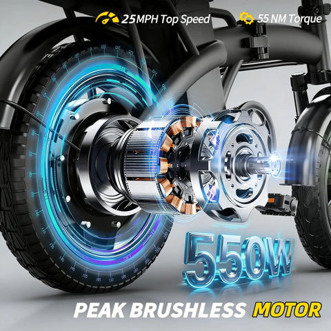 Motor details of Beast 550W Ebike With 25 MPH Top Speed, 35 Mile Range, 300 Lbs Load, showcasing the brushless hub motor.