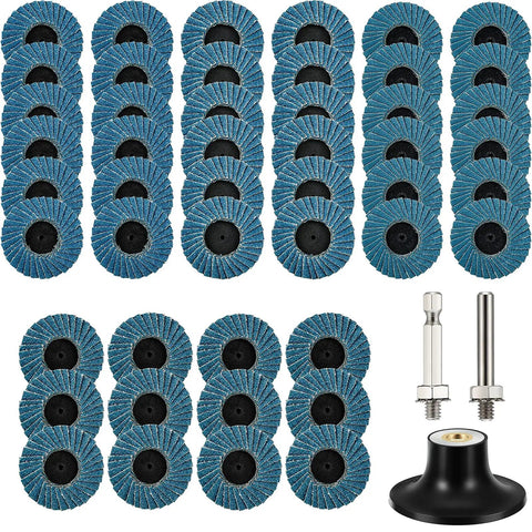 2 Inch Flap Disc Sanding Set With 48 Assorted Grit Discs 40 60 80 120 And One Quarter Inch Shank Holder For Die Grinder Rust Paint Removal Finish Work Perfect For Metal Wood Auto Body Buffing Deburring And Surface Prep