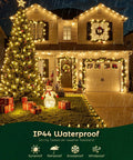 Outdoor Christmas Pathway Lights 2 Pack, 51.4 Ft Total, 40 Bulbs, Waterproof Walkway Lights illuminating a decorated house and garden