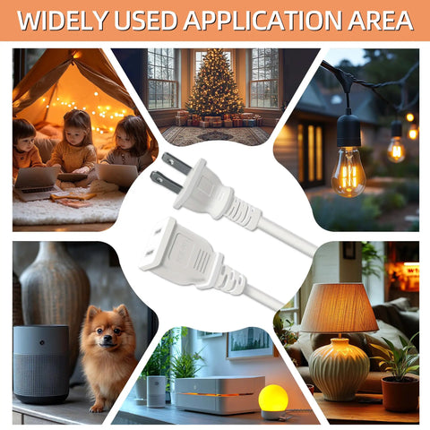 Six Foot Short Slim Indoor Extension Cord With 2 Prong Polarized Plug 125V 5A 625W Flat White No Frills Cord for home use